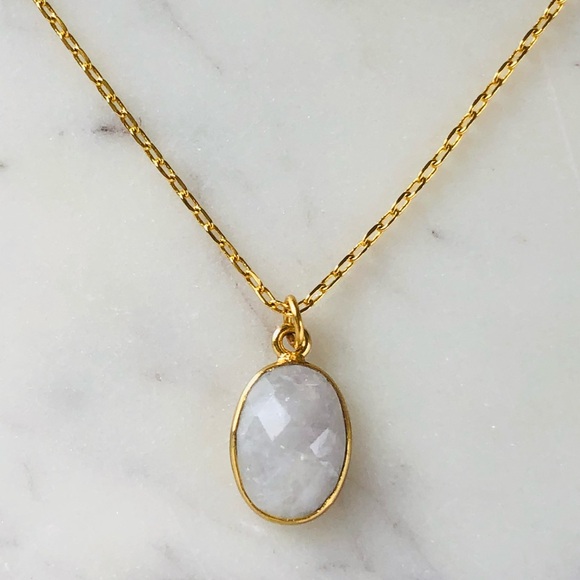 Handmade Jewelry - 18K Gold Plated Oval Cut Moonstone Layering Necklace - June Birthstone